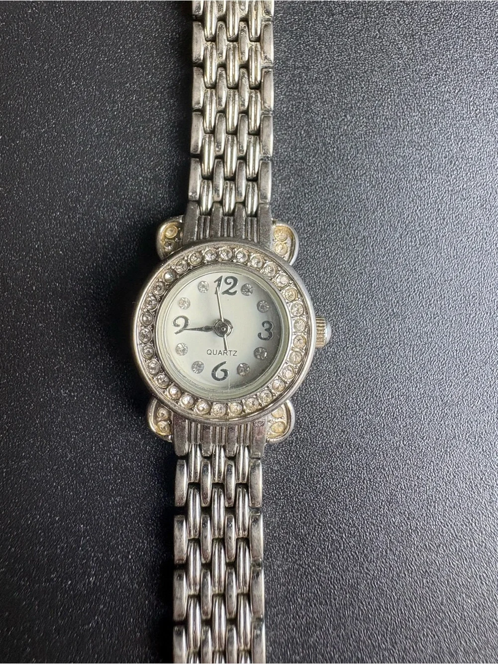 Silver Crystal Accent Women's Bracelet Watch measurements shown non running